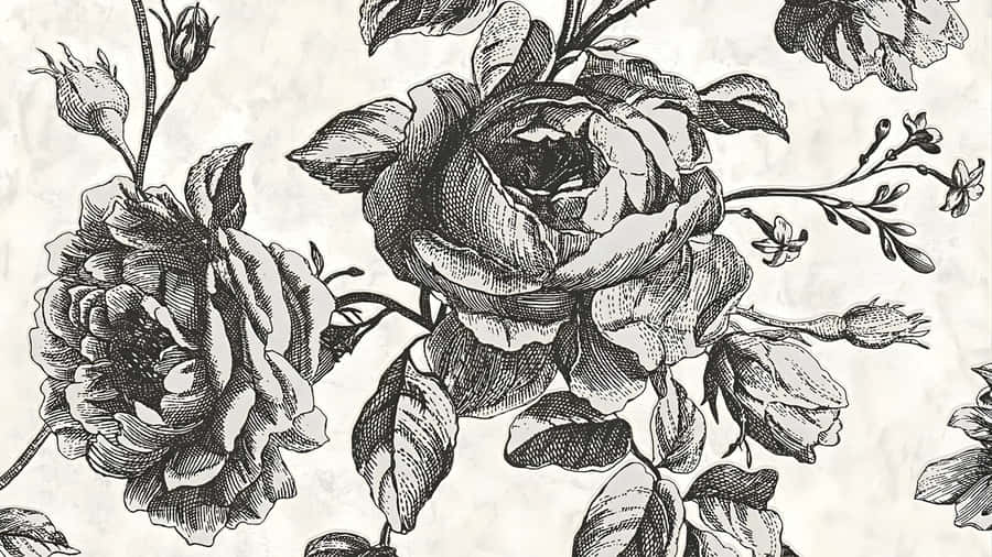 Black And White Floral Art Wallpaper
