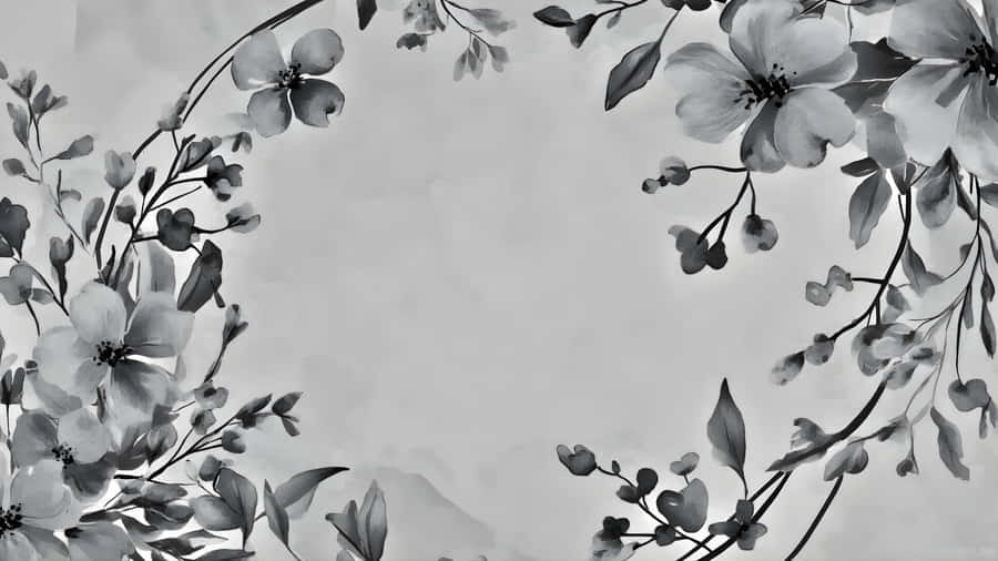 Black And White Floral Frame Wallpaper