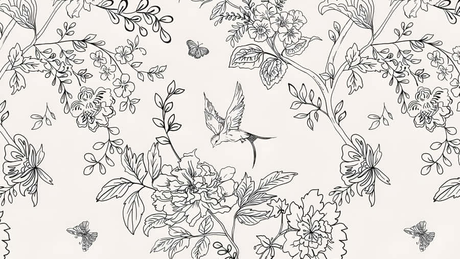 Black And White Floral Pattern Wallpaper