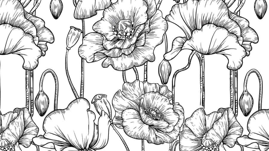 Black And White Floral Pattern Wallpaper