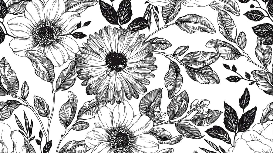 Black And White Floral Pattern Wallpaper