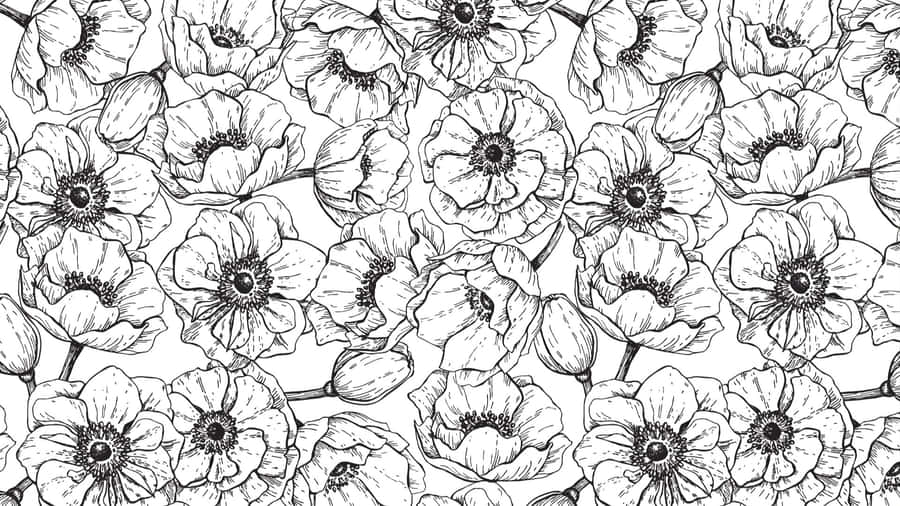 Black And White Floral Pattern Wallpaper