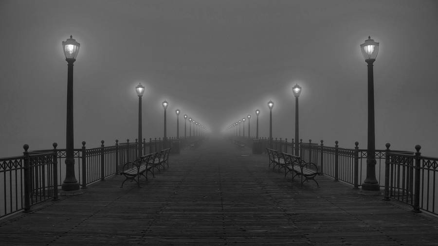Black And White Long Boardwalk Wallpaper