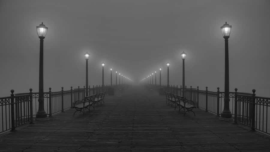 Black And White Urban Street Scene Wallpaper