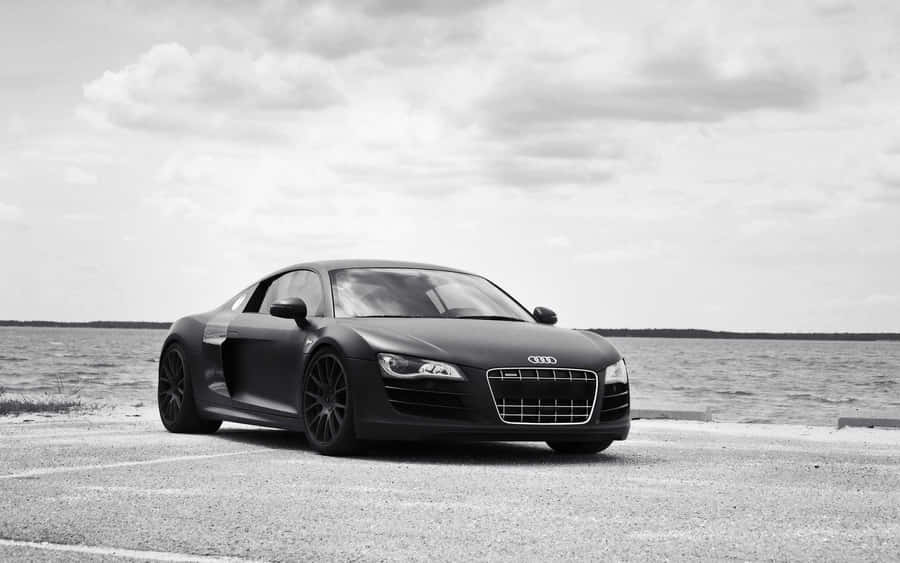 Black Audi R8 Seaside Parking Wallpaper
