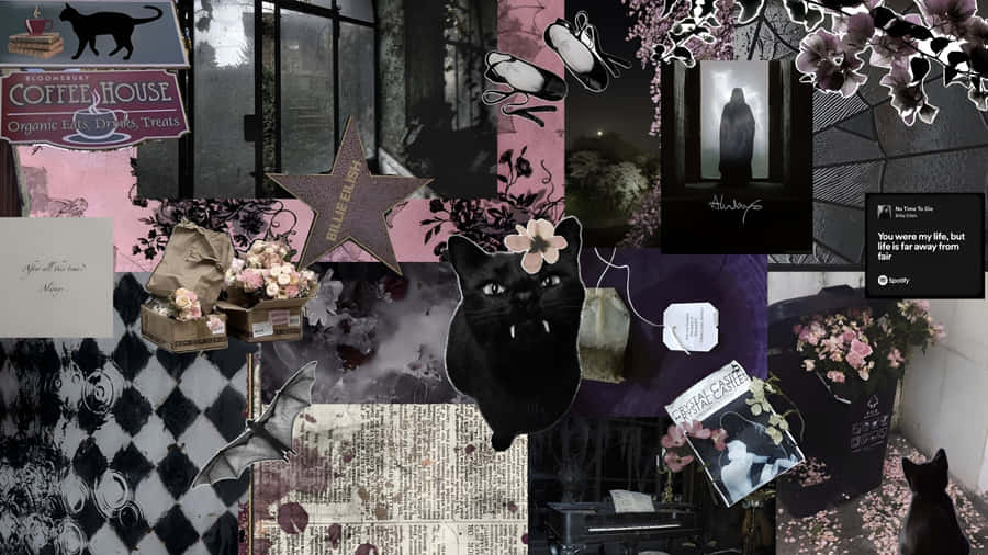 Black Cat Junk Collage Wallpaper