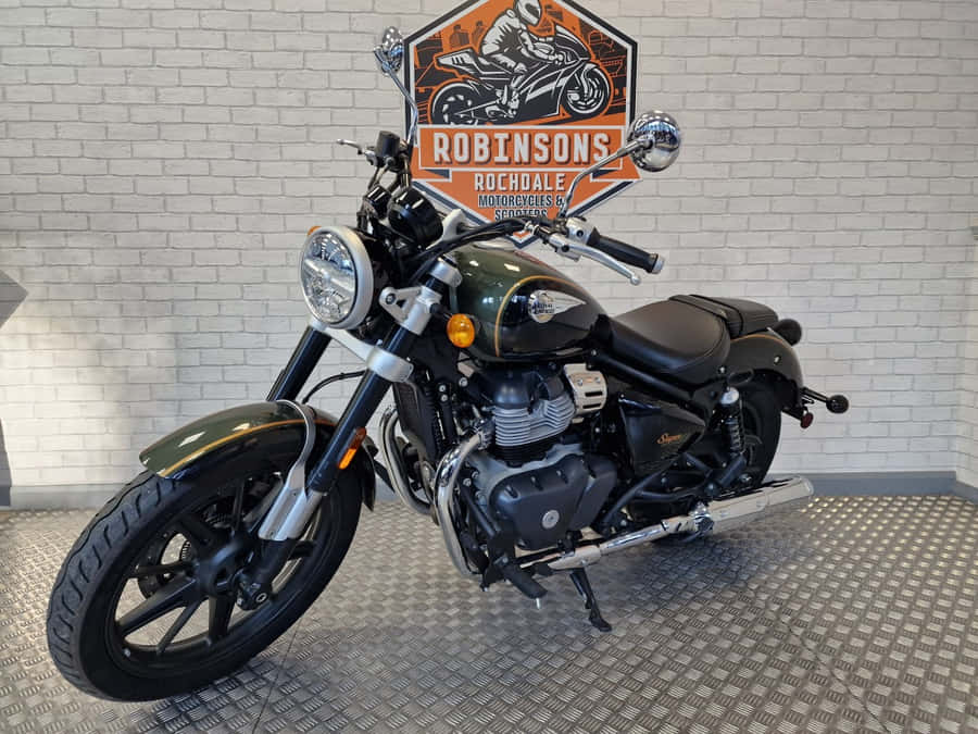 Black Cruiser Motorcycle Showroom Wallpaper