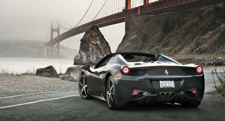 Black Ferrari Golden Gate Bridge Backdrop Wallpaper