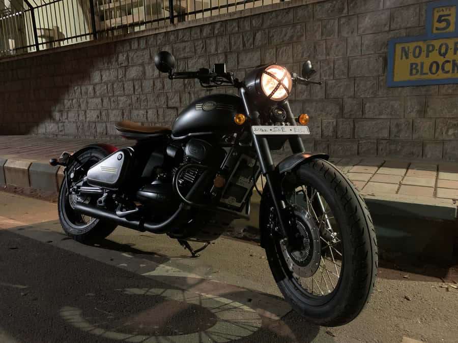 Black Jawa Motorcycle Night Scene Wallpaper