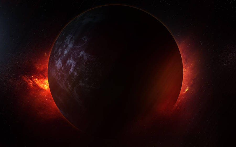 Black Planet In Red Cosmos Wallpaper