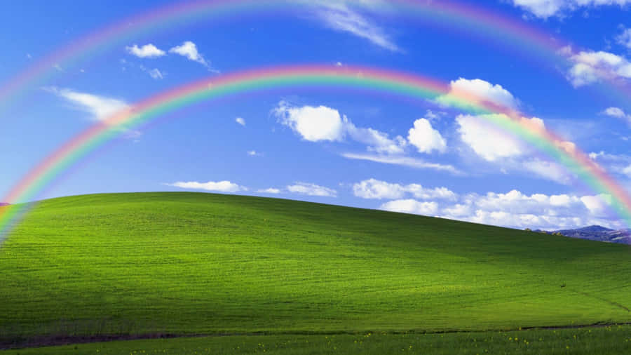 Blissful Green Hill Rainbow Wallpaper