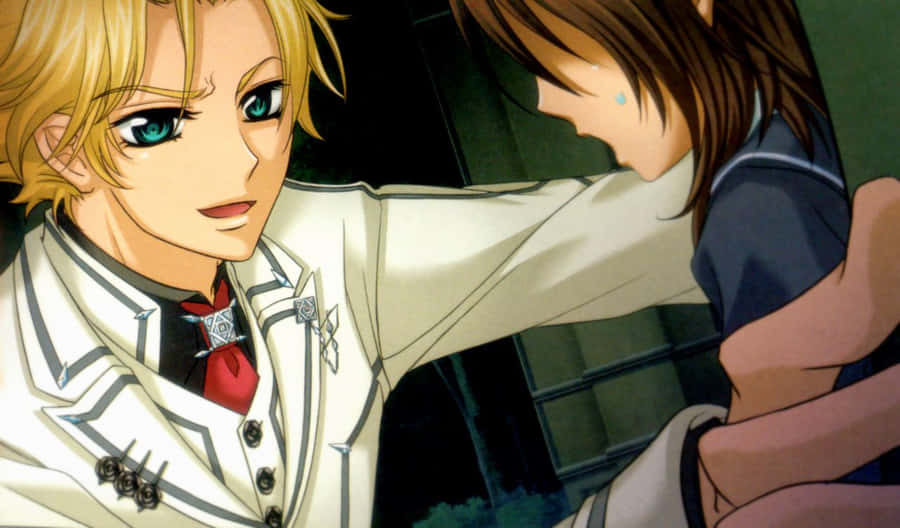 Blonde Anime Character Comforting Friend Wallpaper