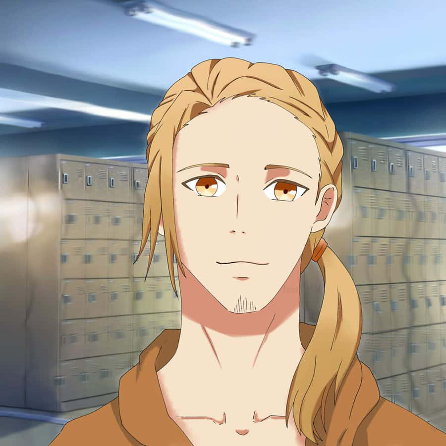 Blonde Anime Character Locker Room Background Wallpaper