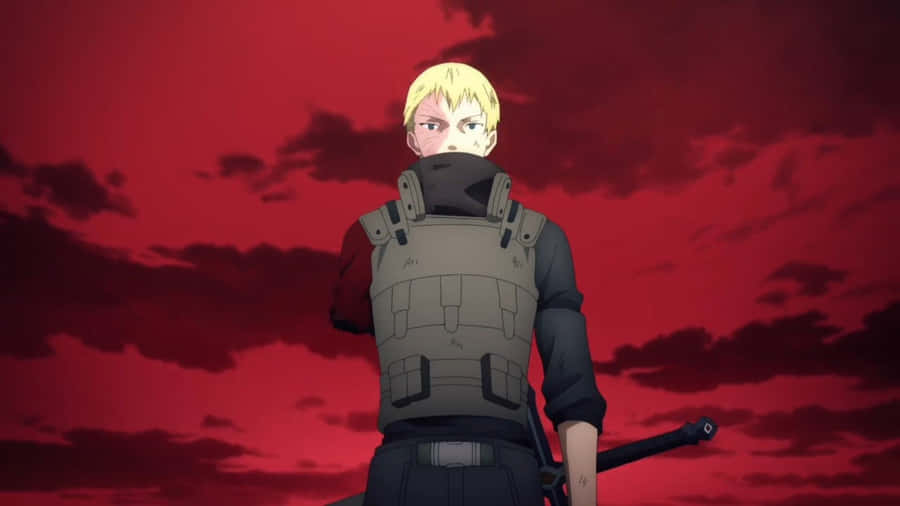 Blonde Anime Character Red Sky Backdrop Wallpaper