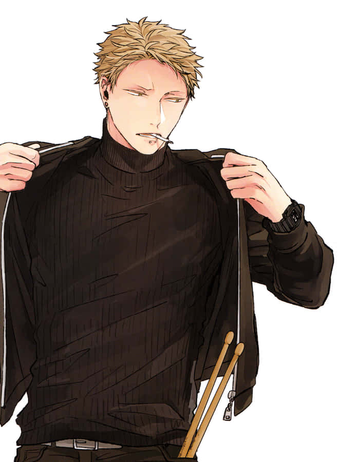 Blonde Anime Drummer Stylish Pose Wallpaper