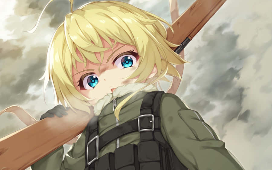Blonde Anime Girl With Rifle Wallpaper