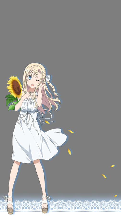 Blonde Anime Girlwith Sunflower Wallpaper