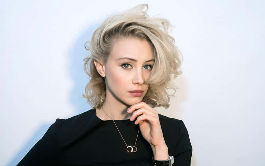 Blonde Woman Black Dress Portrait Wallpaper