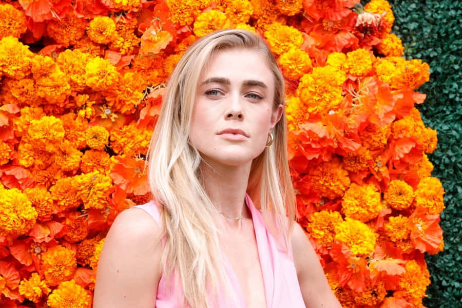 Blonde Woman Orange Floral Backdrop Wallpaper