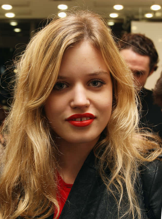 Blonde Woman Red Lipstick Portrait Wallpaper