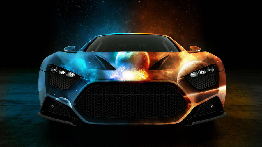 Blue And Orange Fire Car Wallpaper