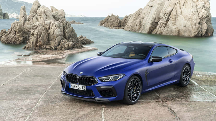 Blue Bmw M8 By The Sea View 4k Wallpaper
