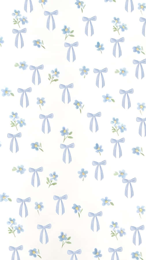 Blue Bow And Flower Pattern Wallpaper