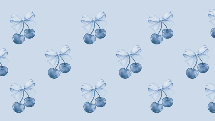 Blue Bow Cherry Pattern Wallpaper