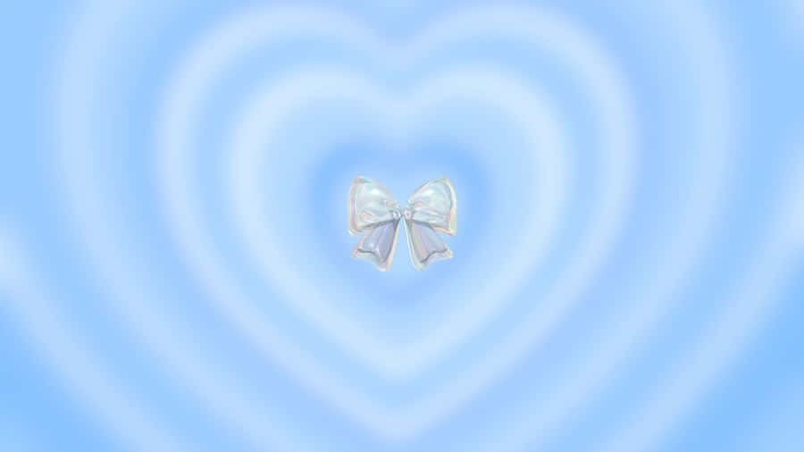 Blue Bow On Heart Background Wallpaper