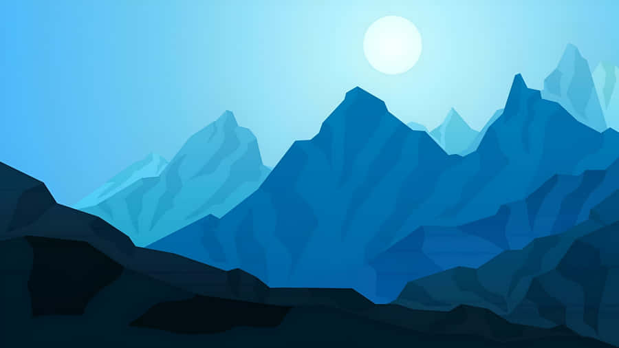 Blue Cartoon Mountain Landscape Wallpaper