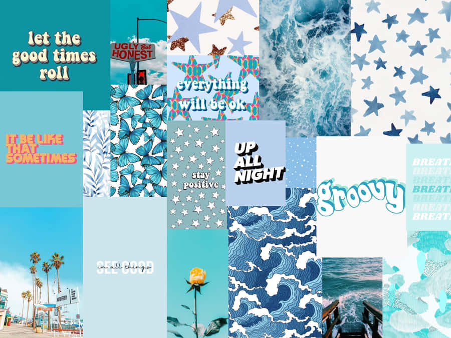 Blue Collage Aesthetic Summer Laptop Wallpaper