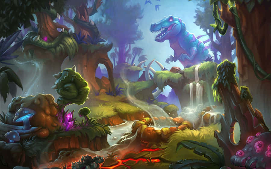 Blue Dinosaur Roaming The Forest Hearthstone Desktop Wallpaper