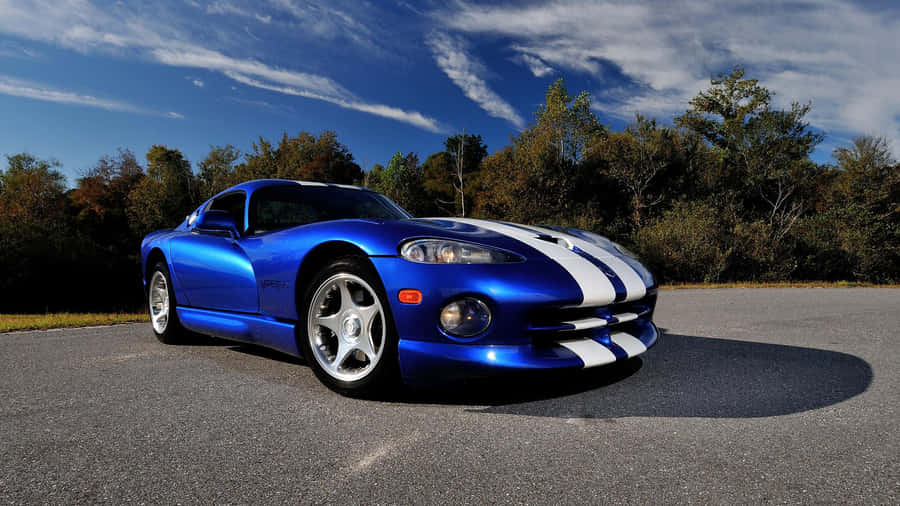 Blue Dodge Viper Parking Lot Wallpaper