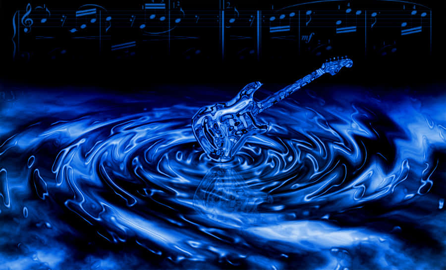 Blue Electric Guitar Water Ripple Effect Wallpaper