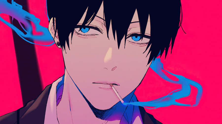 Blue Eyed Anime Smoker Wallpaper
