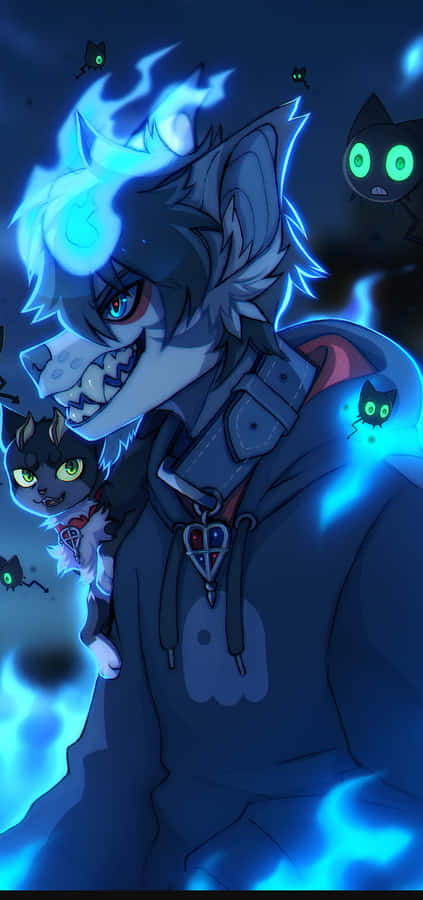 Blue_ Flame_ Anthro_ Wolf Wallpaper