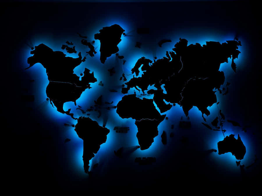 Blue Glow World Map Wallpaper