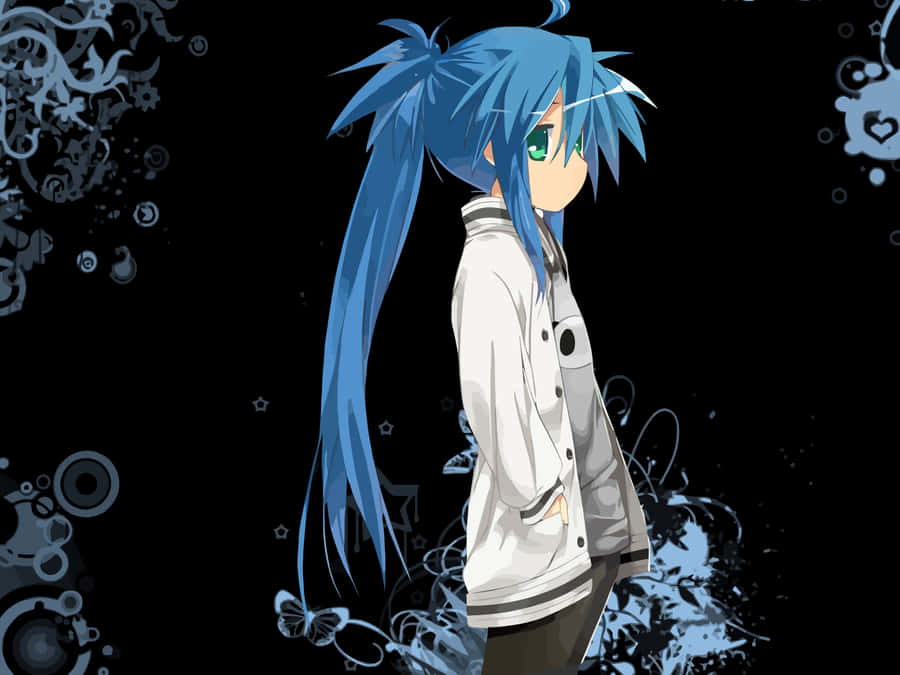 Blue Haired Anime Character Black Background Wallpaper