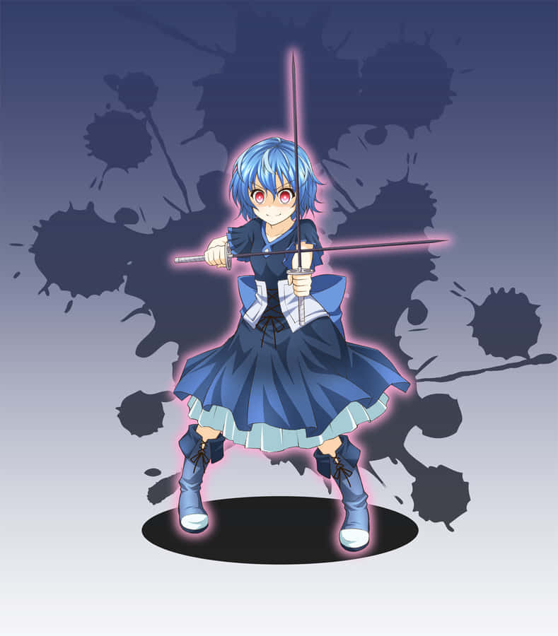 Blue Haired Anime Girl With Swords Wallpaper