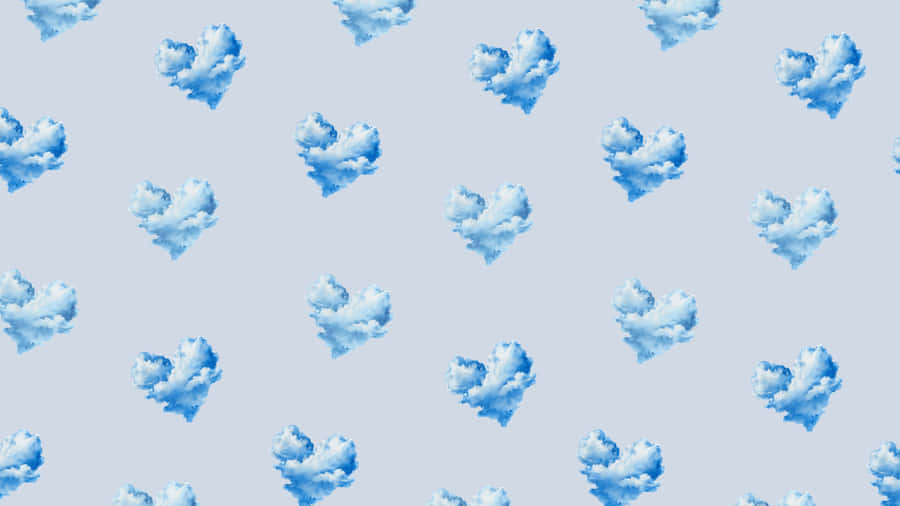 Blue Heart Clouds Pattern Wallpaper