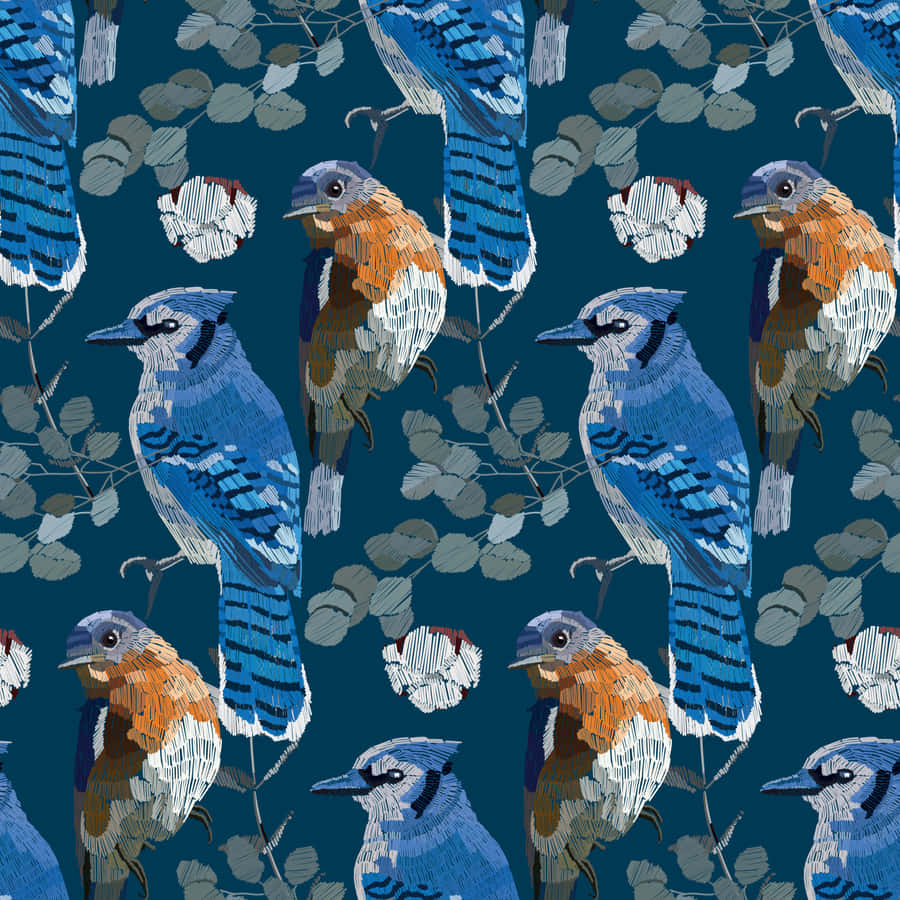Blue Jay Pattern Illustration Wallpaper