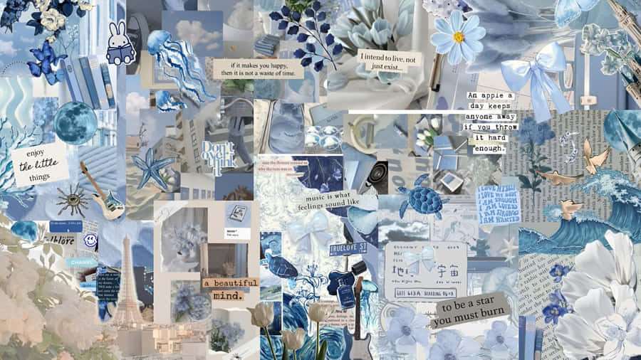 Blue Junk Collage Art Wallpaper