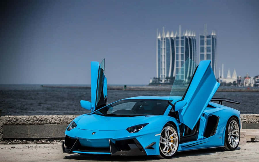 Blue Lamborghini Aventador Cool Doors Wallpaper