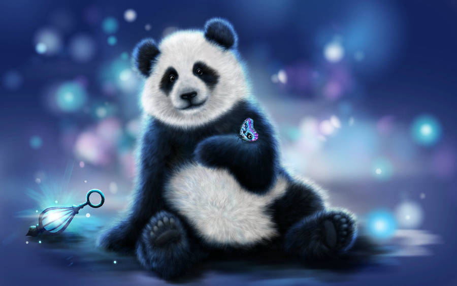 Blue Light Background Beautiful Panda Wallpaper