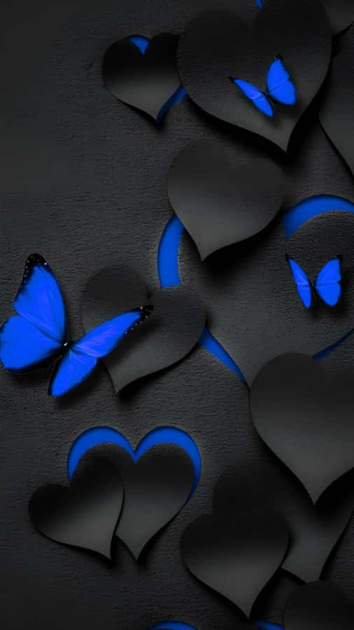 Blue Love Butterfly Hearts Wallpaper