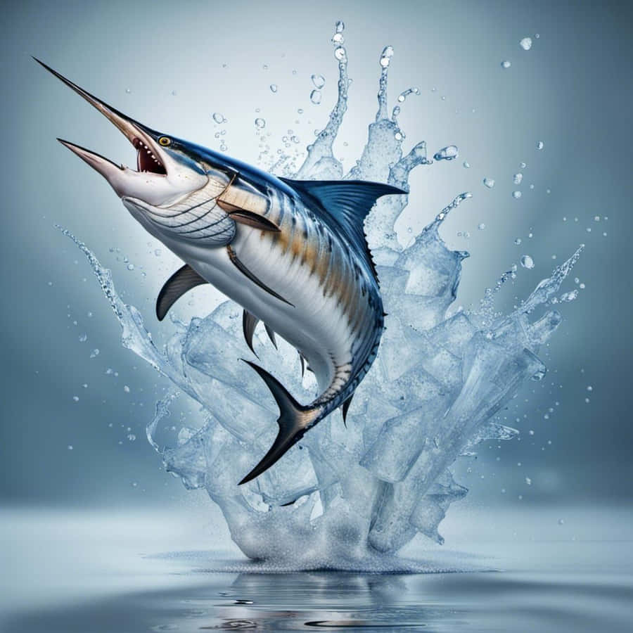 Blue Marlin Leaping Through Ice Wallpaper