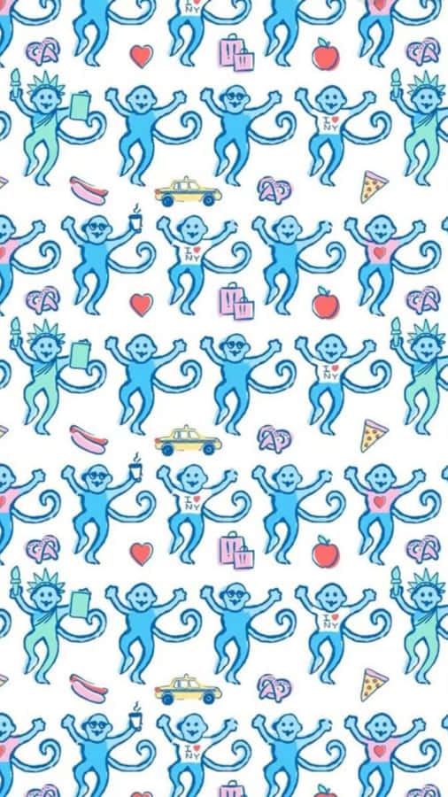 Blue Monkey Pattern Preppy Roller Rabbit Wallpaper