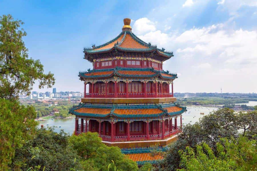 Blue Sky Above Summer Palace Pagoda Wallpaper