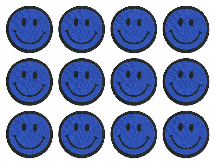 Blue Smiley Face Patches Array Wallpaper