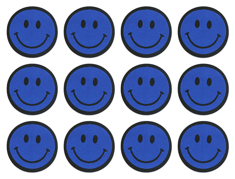 Blue_ Smiley_ Face_ Patches_ Grid Wallpaper